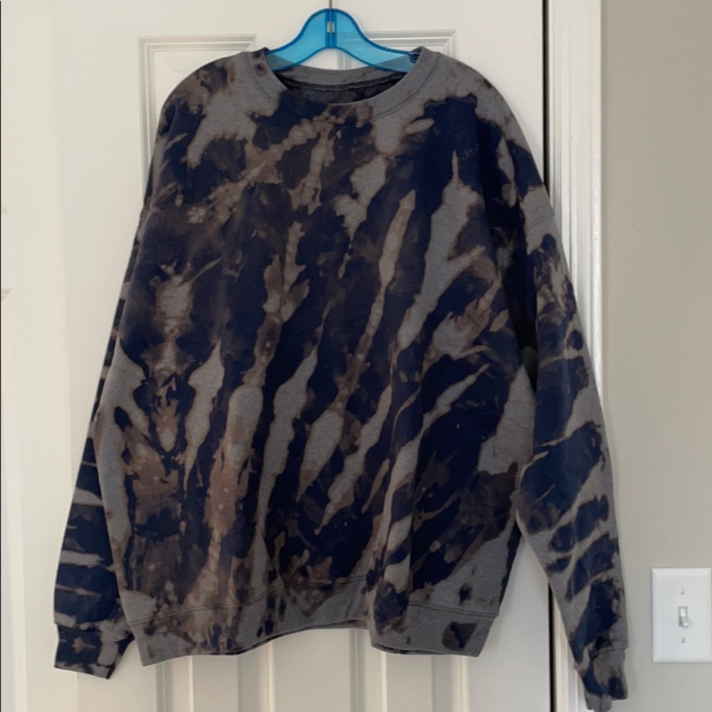 NEW hand dyed blue crew neck with white dyes